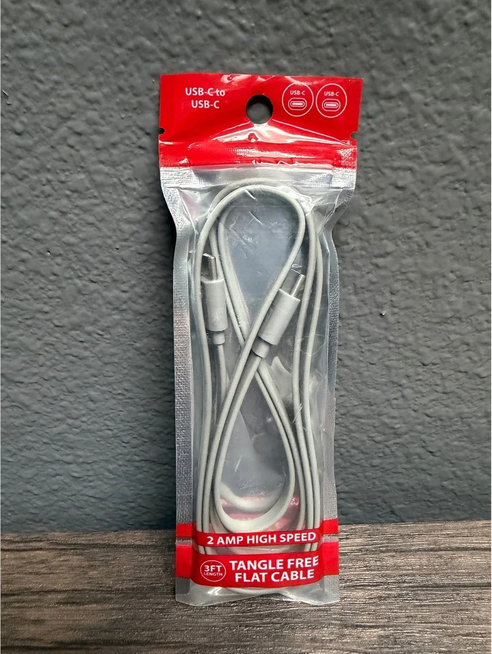 3ft USB-C to USB-C Fast Charging Cable Tangle Free Flat Cord High Speed Gray